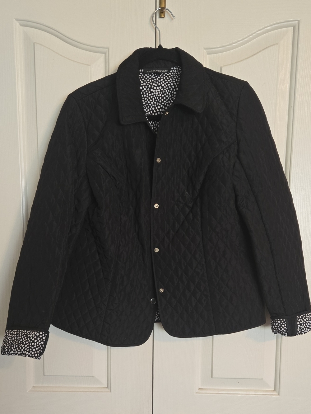 Briggs New York Black Quilted Snap-Front Jacket with Polka Dot Lining